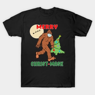 Merry Christmask Sasquatch Mask Social Distance. T-Shirt